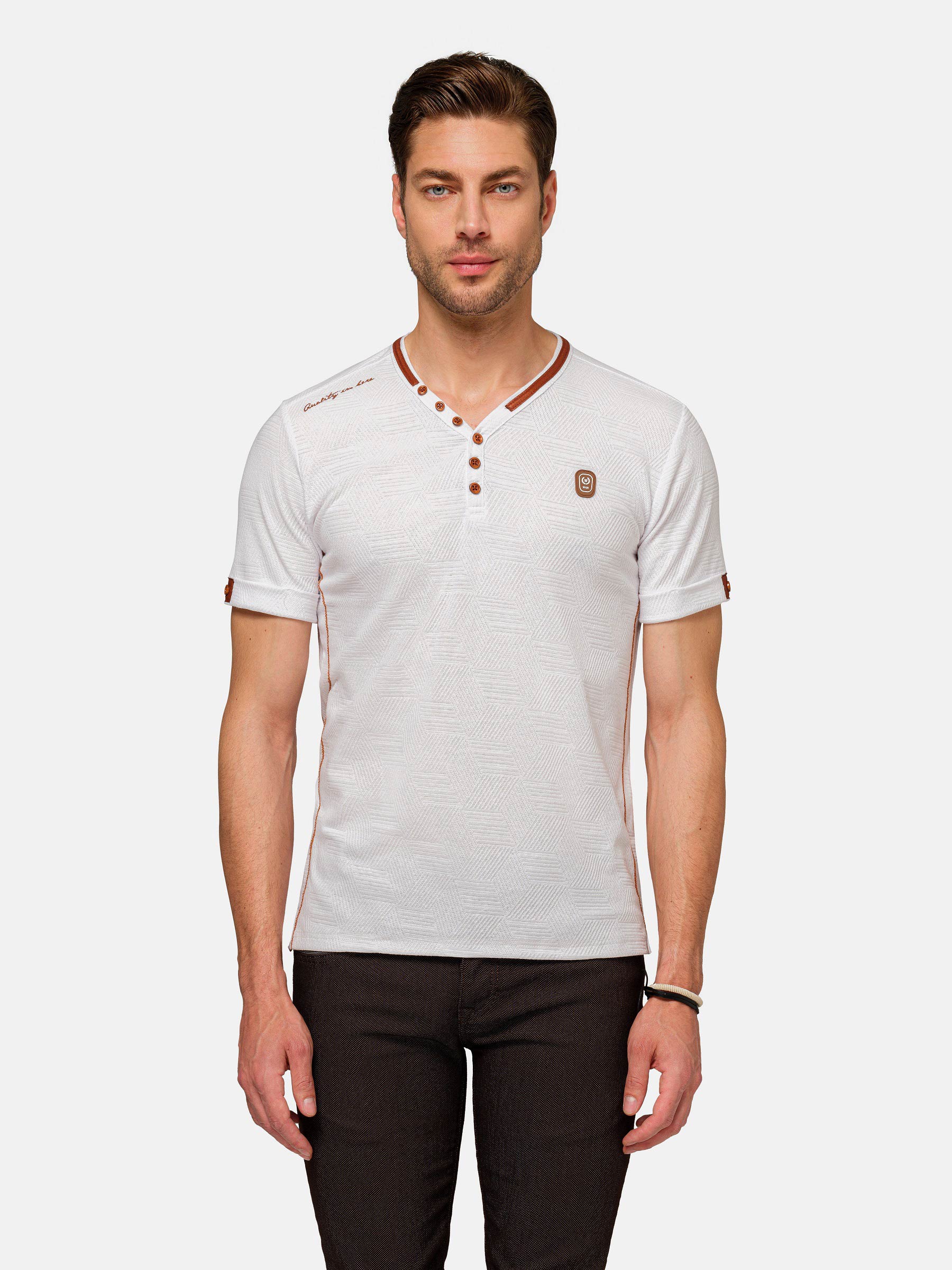 WAM Denim Textured Design Wahar V-neck White T-Shirt-