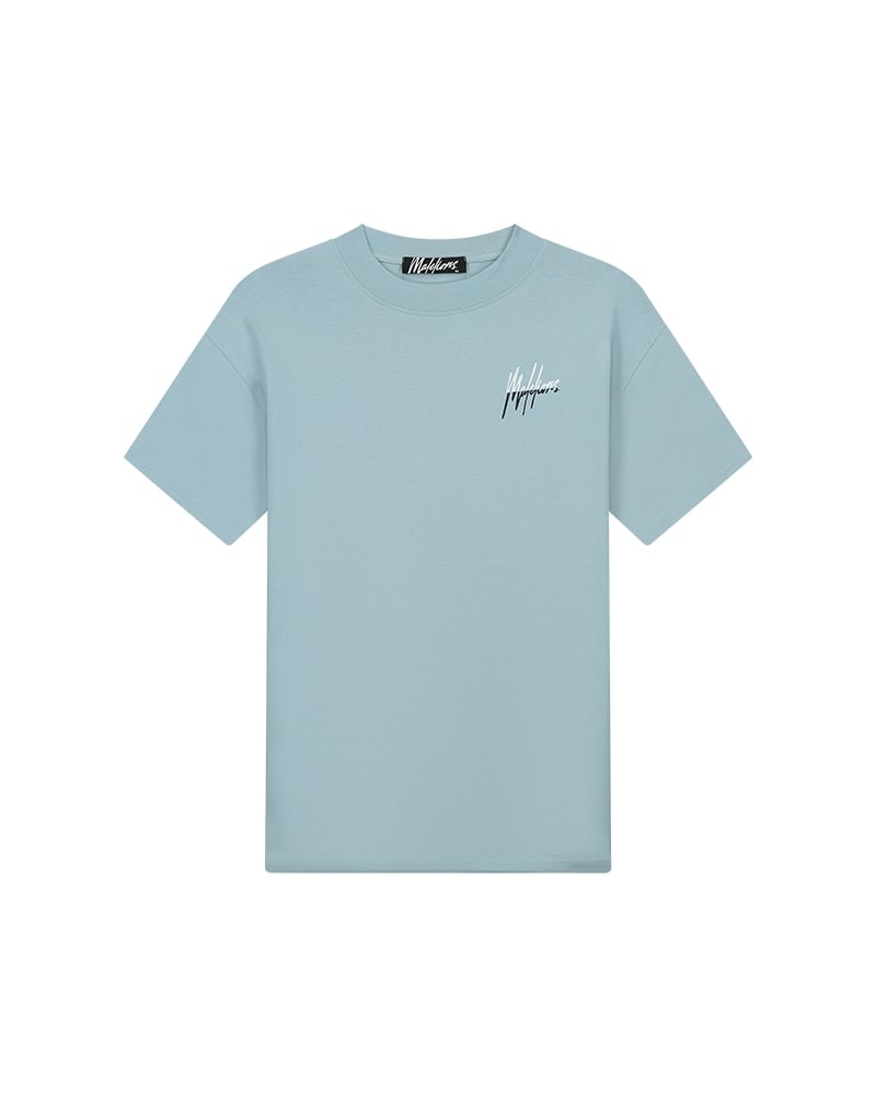 Malelions Men  Split T-Shirt - Light Blue/White