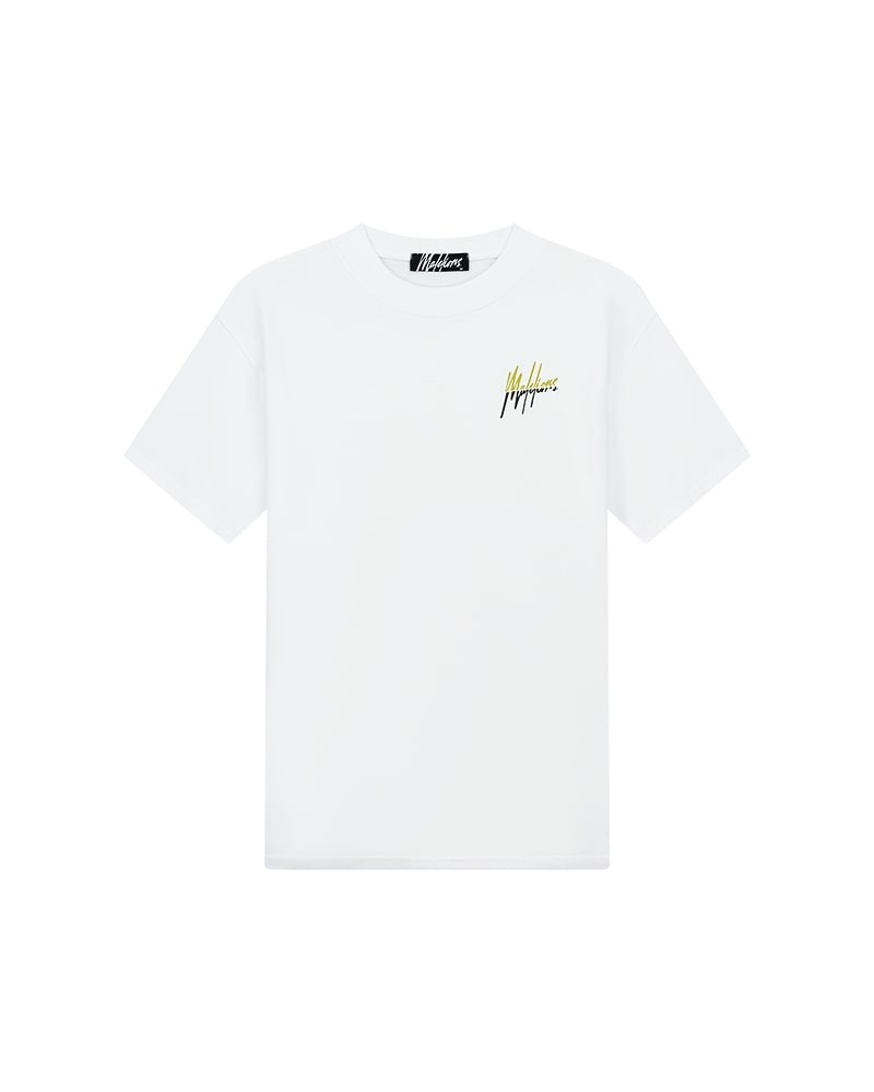 Malelions Men  Split T-Shirt - White/Golden Lime