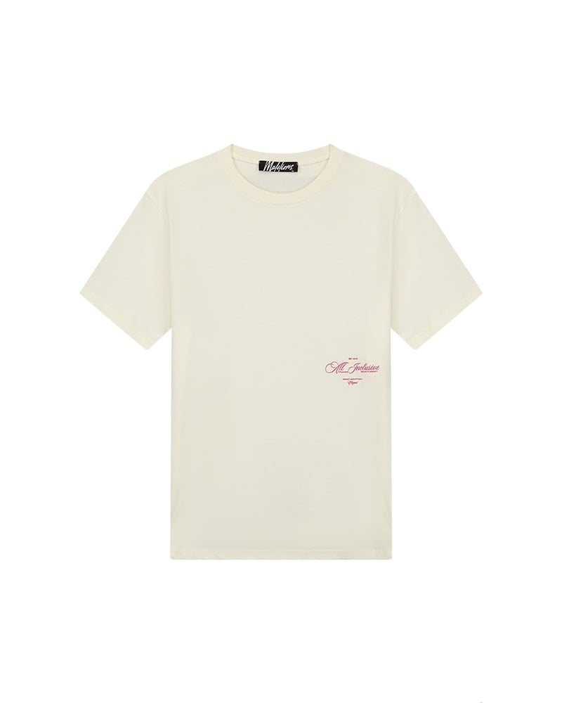 Malelions Men Resort T-Shirt - Off White/HotPink