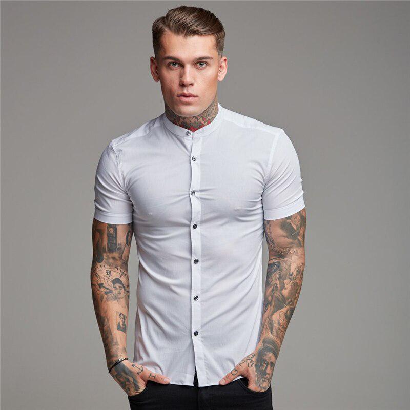 Muscleguys Heren Zomer Retro T-shirt met korte mouwen Chinese stijl Wit opstaande kraag Shirt mode casual tops