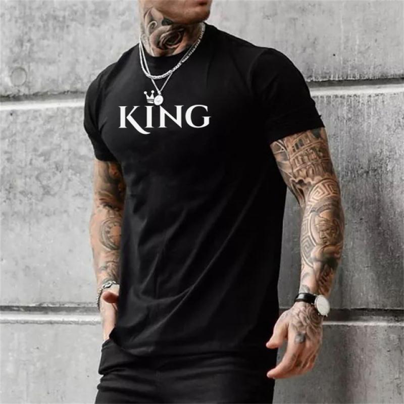 Bengbukulun Heren T-shirt Letter King O-hals Heren Top T-shirt, Dagelijkse vrijetijdskleding Sportkleding Shirt met korte mouwen.