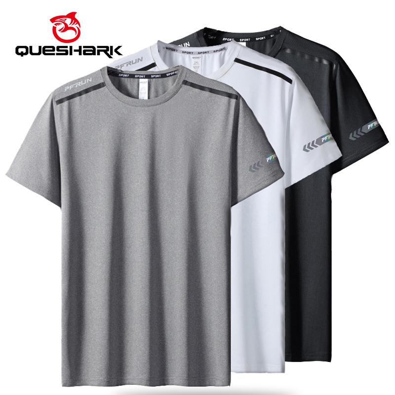 Queshark (S-5XL)Men's Quick Dry Sport T-shirt Elastic Loose Workout Fitness Running Hiking Gym Tank Tops Short Sleeve Shirt Summer MM417