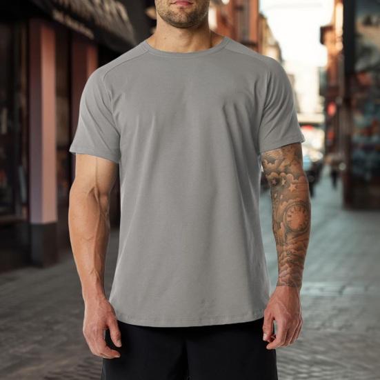 PLUM LAI Men T-shirt Solid Color Seamless Round Neck Short Sleeves Soft Quick-drying Pullover Business Casual