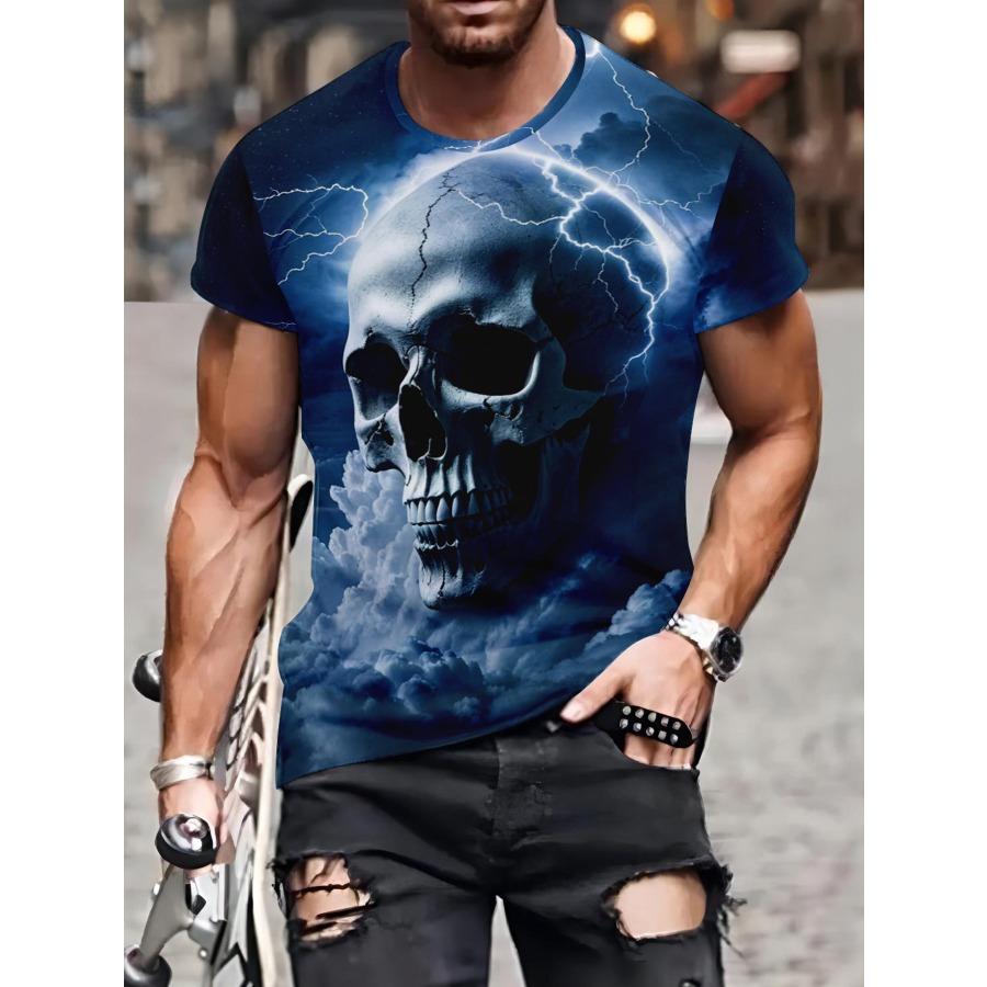 HerSight Short Sleeve Plus Size Summer Tee Men Outfit Blue Skull Head 3d Print T Shirts Mens Casual Sportwear T Shirt Male