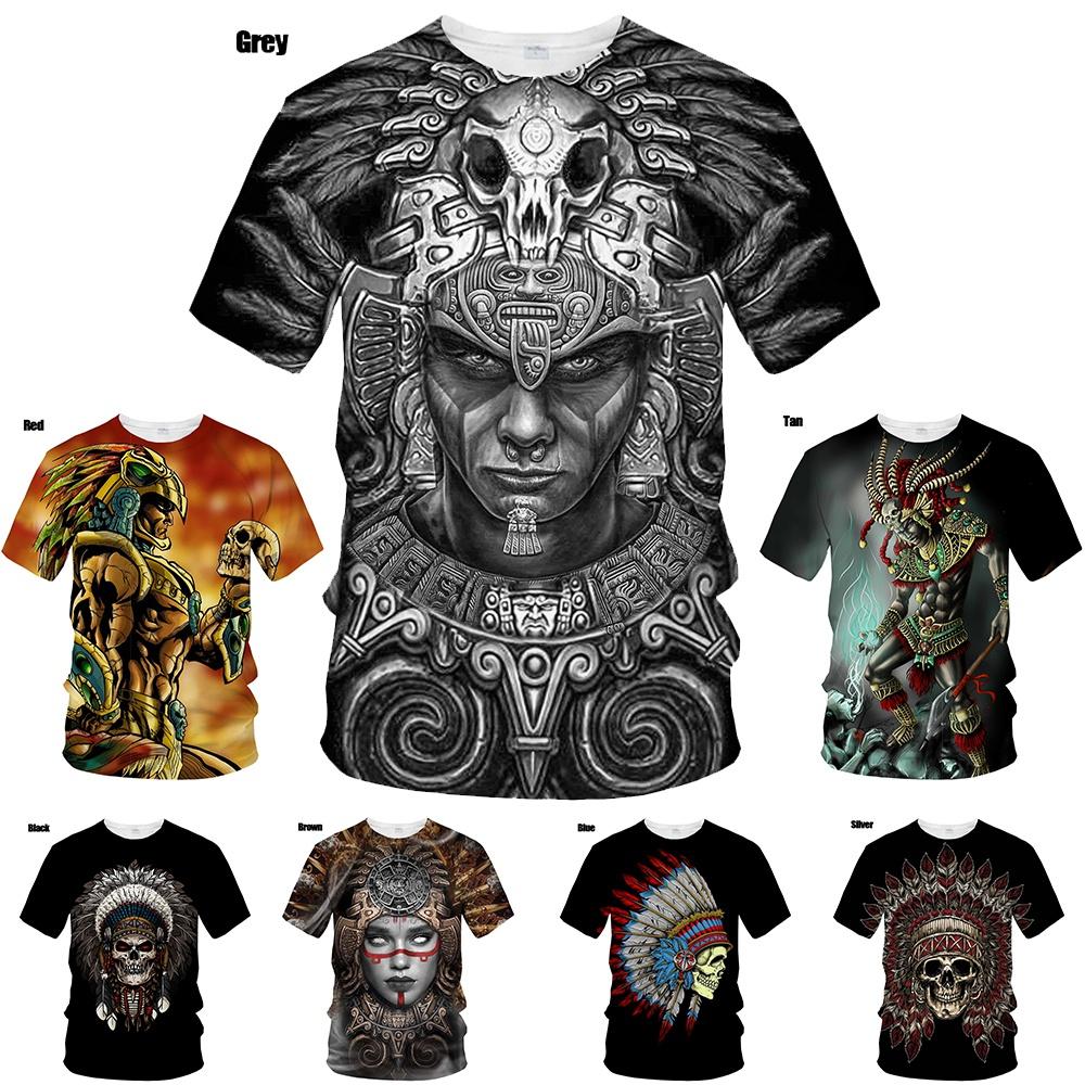 Factory Outlet Clothing Mexicaanse Azteekse Warrior Tops Tees Bedrukte 3D T-shirts Casual Mannen / Vrouwen Dragen Fashion Streetwear O-hals T-shirt