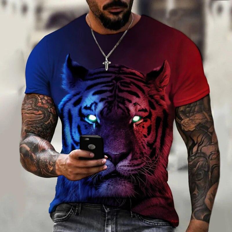 Baibao QIQI Zomer Animal World Tiger Cartoon 3D Printing T-shirt Heren Oversized T-shirt van hoge kwaliteit