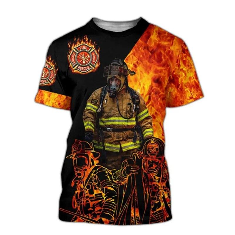 ETST WENDY Brandweerman bedrukt T-shirt 3D bedrukt heren T-shirt Straat casual korte mouwen mode groot zomer T-shirt trend herenkleding