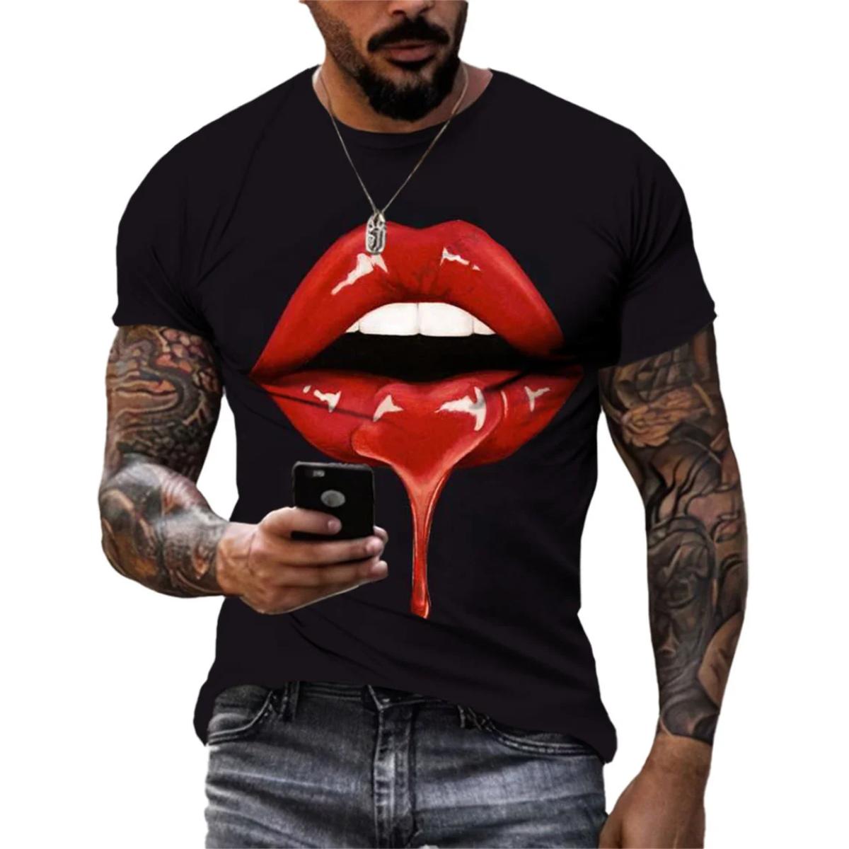 ETST WENDY T Shirt For Men 3D Printing Big Mouth Pattern Clothing Daily Fashion Leisure Sports Style Large Size Comfortable Male Tee Shirt