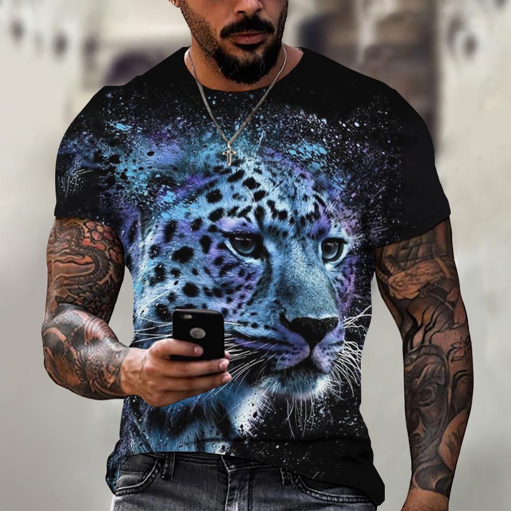 ForYourBeauty Men Plus Size Clothing Loose Summer Tops Animal 3D Print T Shirt Couple Soldier Tiger Pattern Tees O Neck Short Sleeve Top Breathable Man Shirts