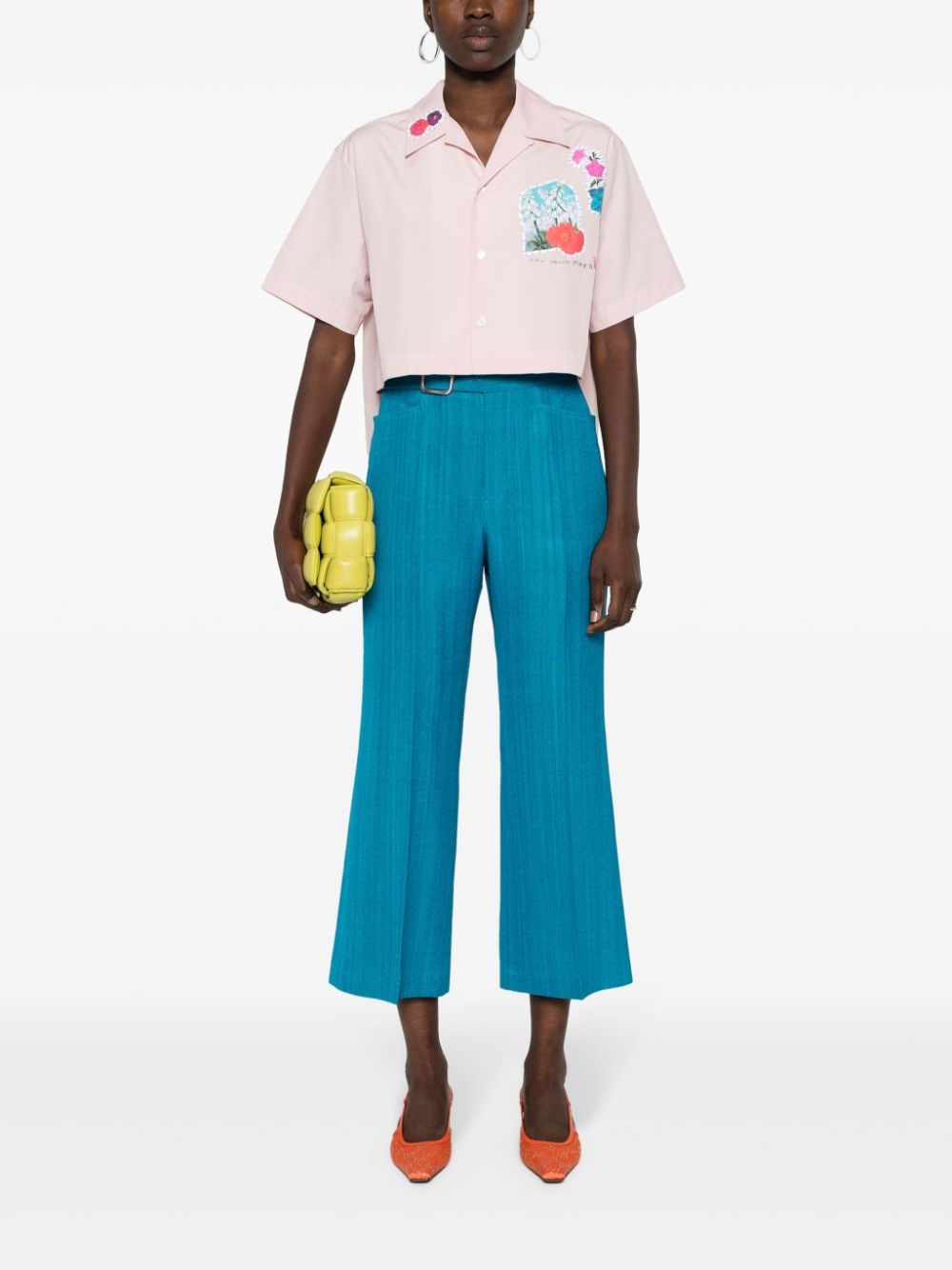 Marni floral-patch cropped shirt - Roze