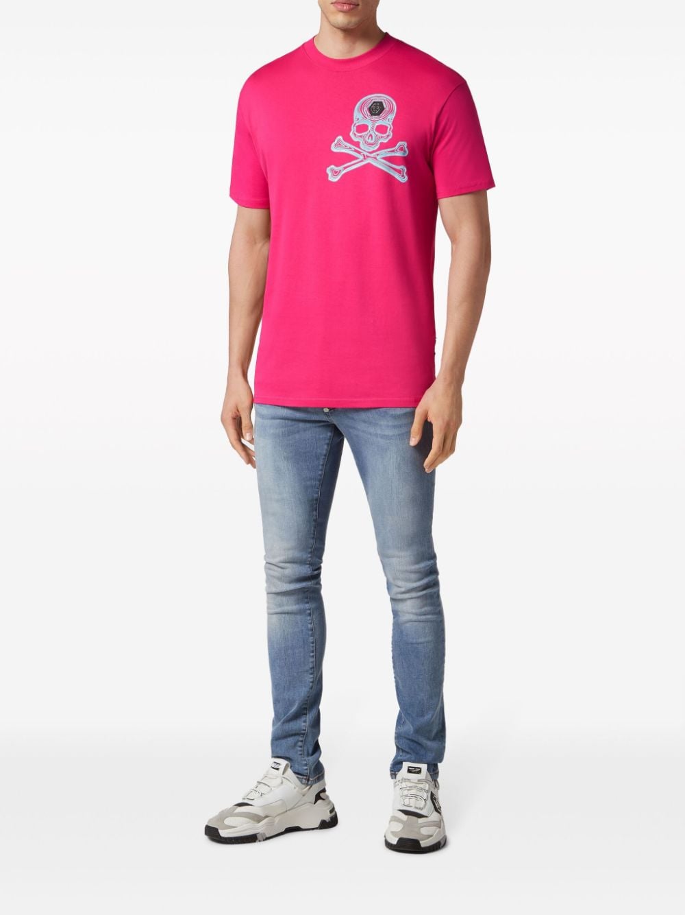 Philipp Plein T-shirt met doodskopprint - Roze