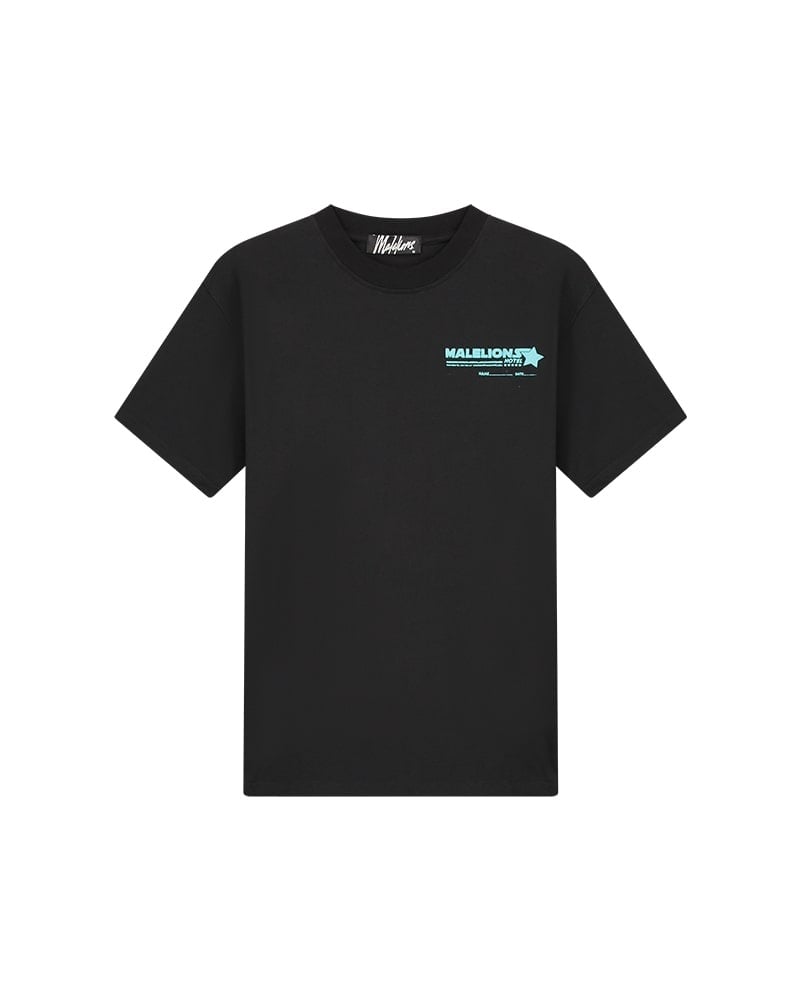 Malelions Men Hotel T-Shirt - Black/Aqua Blue