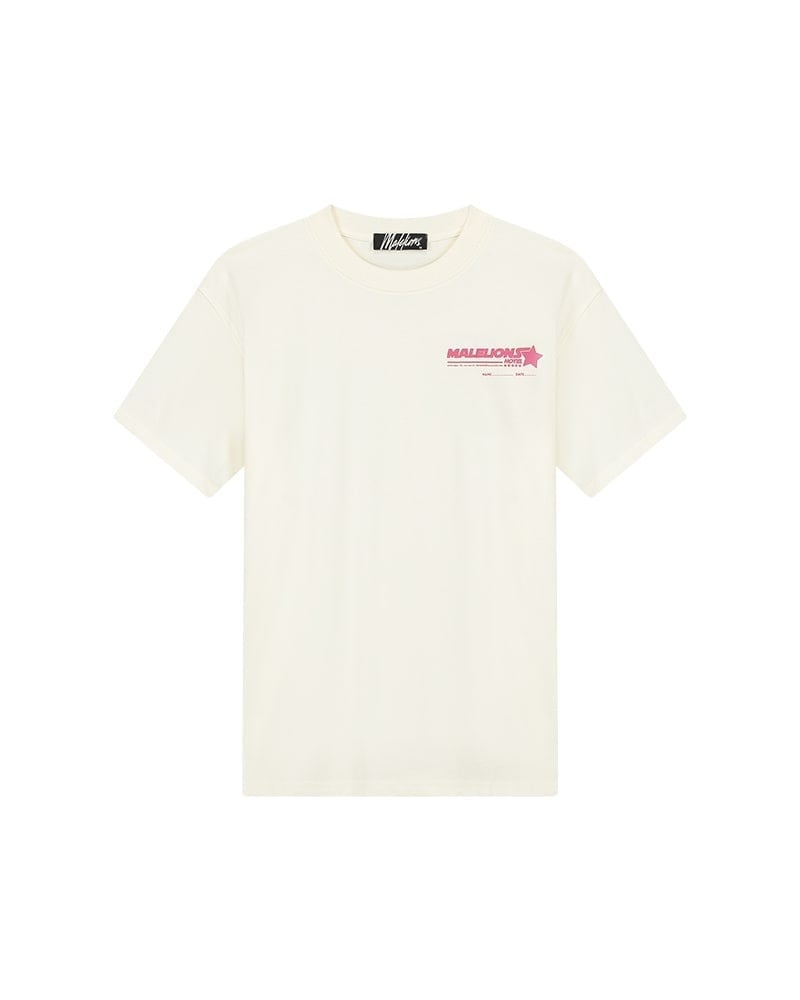 Malelions Men Hotel T-Shirt - Off- White/Hot Pink