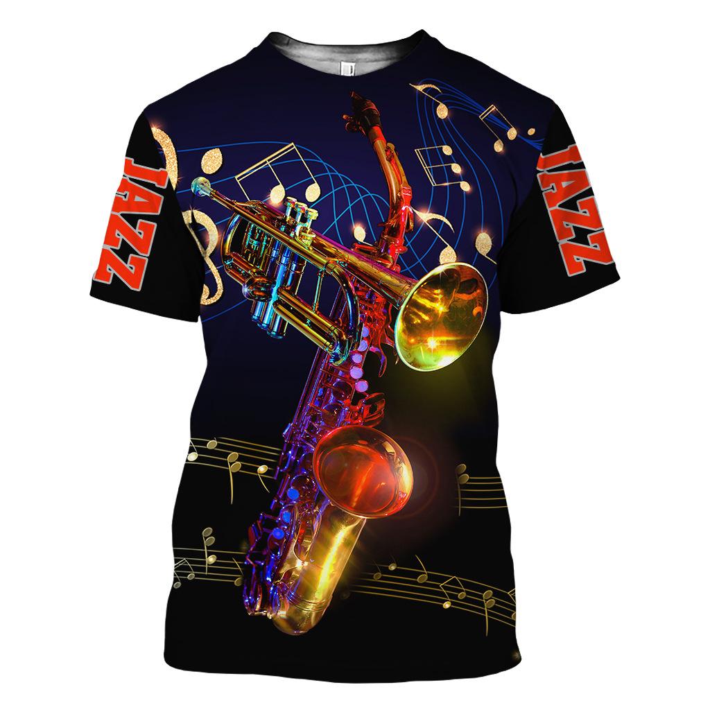 Factory Outlet Clothing T-shirt 3D Print Sax Gitaar Klarinet heren T-shirt Klassieke Muziekinstrumenten Korte Mouw Hip Hop Funko Pop Casual Tee