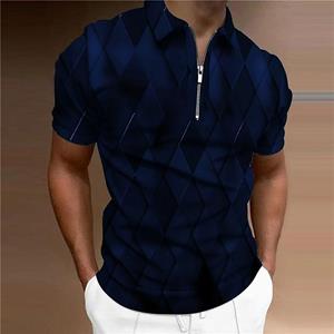 Womens blouse shirts Men's Shirt Polo Casual Zip Short Sleeve Fashion Casual Zipper Summer Spring Regular Fit 3D Blue Diamond Print Shirt