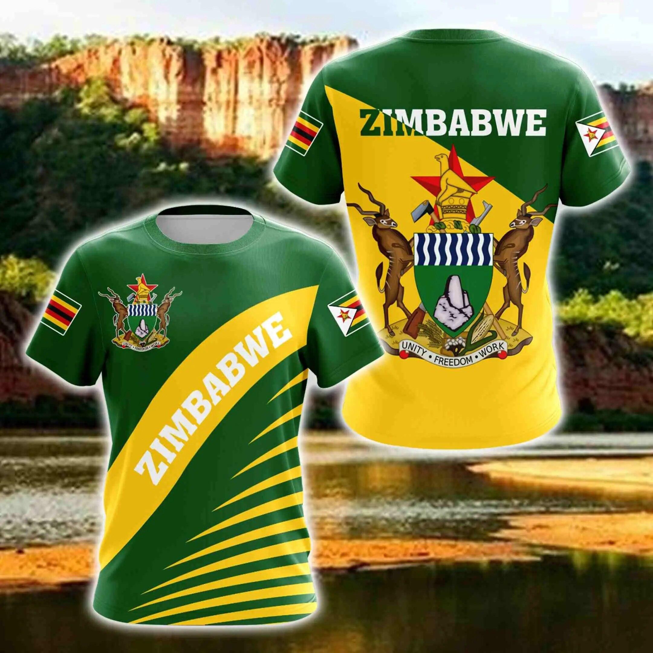 Baibao QIQI Zimbabwe Vlag & Wapenschild Grafisch T-shirt Zomer Casual Streetwear Herenmode Losse T-shirts Jongen Oversized Tops met korte mouwen