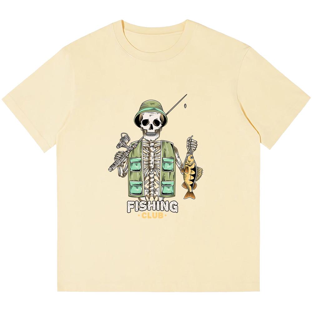 Best choice. 230GSM Heavy Cotton Men's T-Shirts Skeleton Fishing Printing Retro Punk TShirt Harajuku Casual Streetwear TShirts