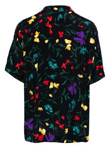 Sacai embroidered-logo floral-print shirt - Blauw