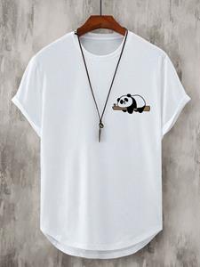 ChArmkpR Mens Cartoon Panda Print Curved Hem Casual Short Sleeve T-Shirts Winter