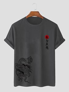 Newchic Mens Chinese Dragon Print Crew Neck Short Sleeve T-Shirts