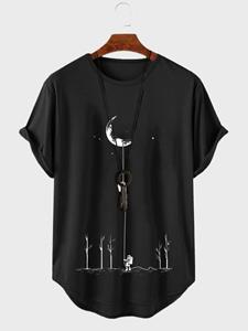 ChArmkpR Mens Astronaut Moon Print Curved Hem Short Sleeve T-Shirts