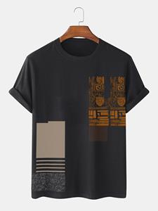 ChArmkpR Mens Ethnic Geometric Mix Print Crew Neck Short Sleeve T-Shirts