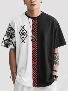 ChArmkpR Mens Geometric Ethnic Pattern Patchwork Crew Neck Short Sleeve T-Shirts