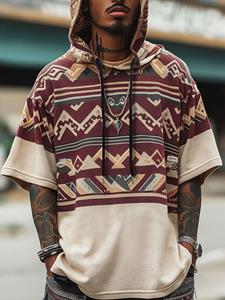 ChArmkpR Mens Geometric Ethnic Pattern Hooded Short Sleeve T-Shirts