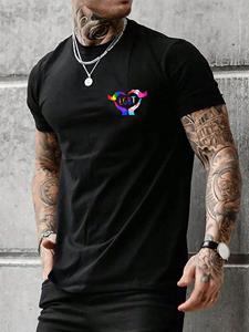 ChArmkpR Mens Hearts Print Crew Neck Short Sleeve T-Shirts