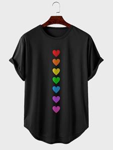 ChArmkpR Mens Colorful Hearts Print Curved Hem Short Sleeve T-Shirts