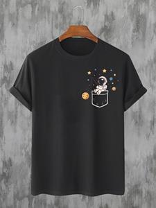 ChArmkpR Mens Cartoon Astronaut Pattern Crew Neck Short Sleeve T-Shirt