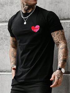 ChArmkpR Mens Cartoon Heart Pattern Crew Neck Short Sleeve T-Shirt