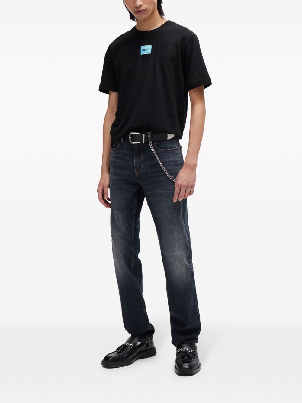 HUGO T-shirt met logo-applicatie - Zwart