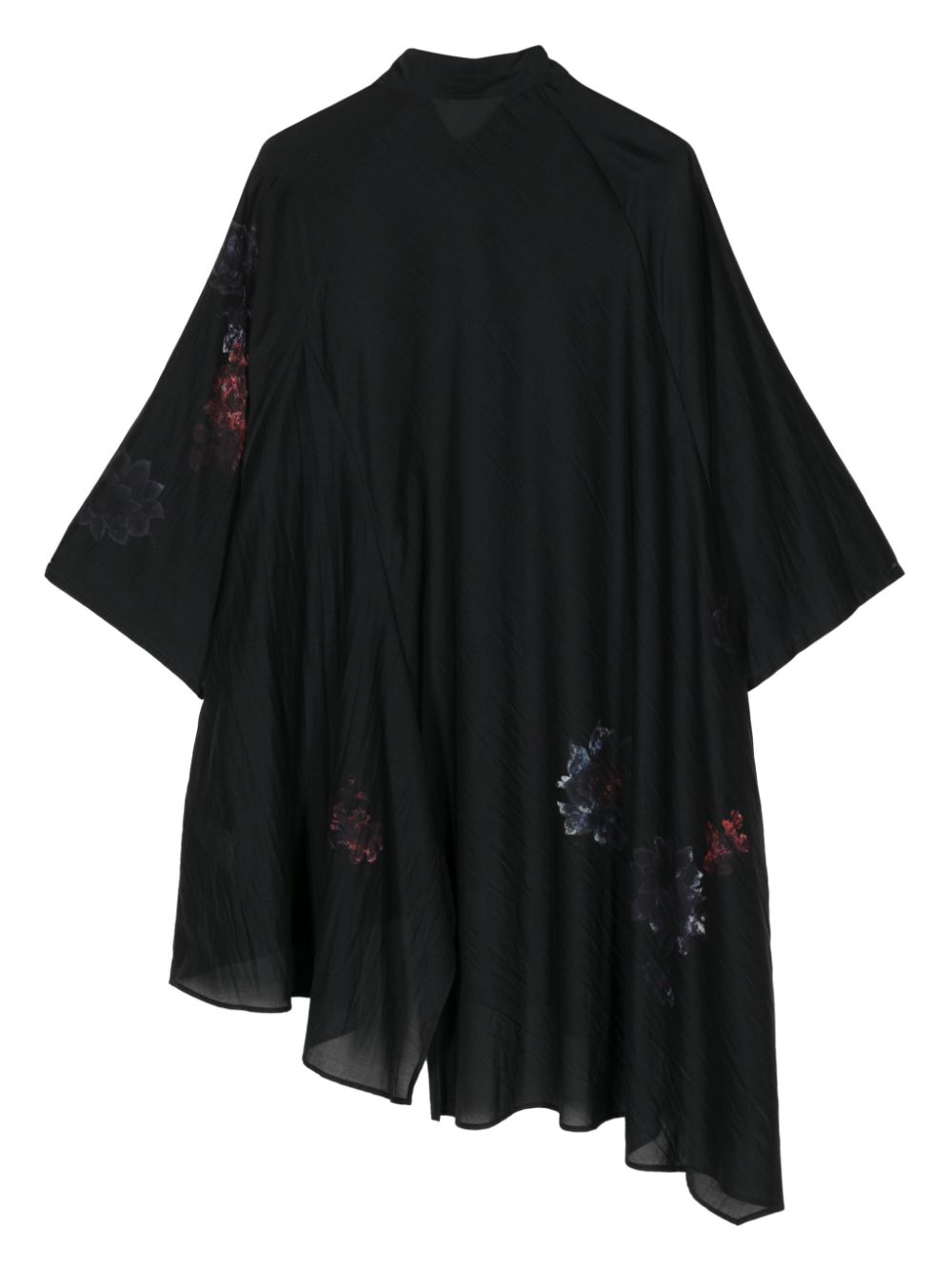 Yohji Yamamoto floral-print crease-effect shirt - Zwart