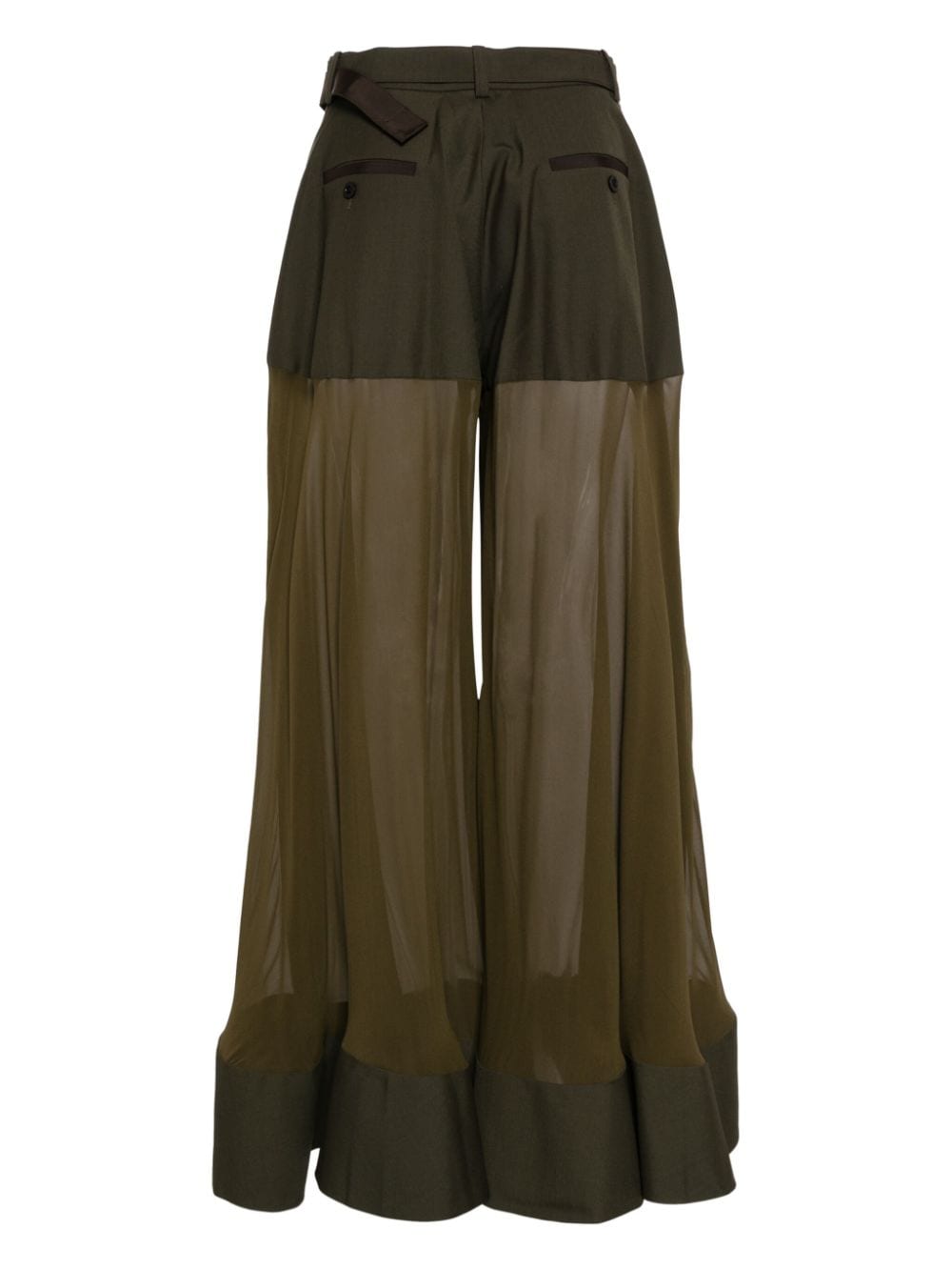 Sacai high-waisted belted silk trousers - Groen