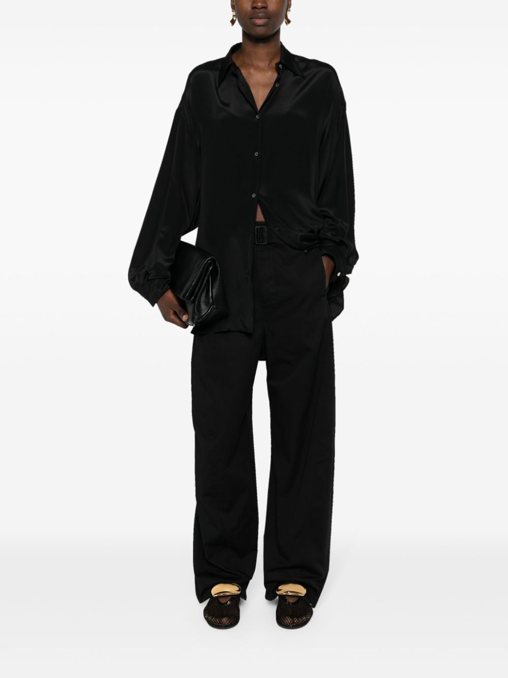 LEMAIRE belted wide-leg trousers - Zwart