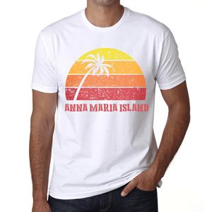 Ultrabasic Heren Vintage T-shirt Grafisch T-shirt Anna Maria Island Sunset White