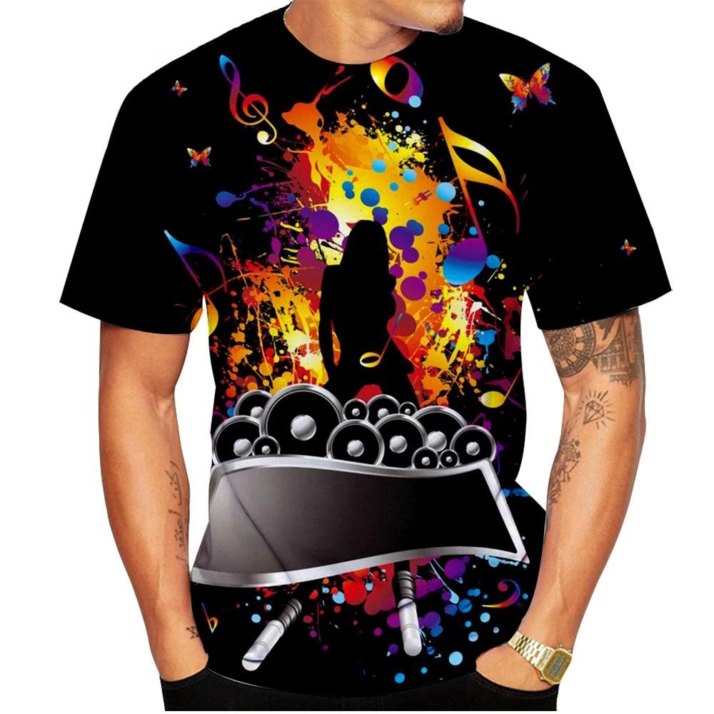 ForYourBeauty Mannen 3D Muziek Print T-shirt Zomer Tee Liefhebbers Kleding O Hals Korte Mouw Losse Tops Ademende Koppels Shirts