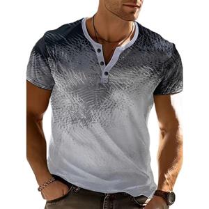 HerSight Men's Summer Polo Shirt Daily Casual Striped Gradient T Shirt Men Henry Neck Short Sleeve Henry Shirt