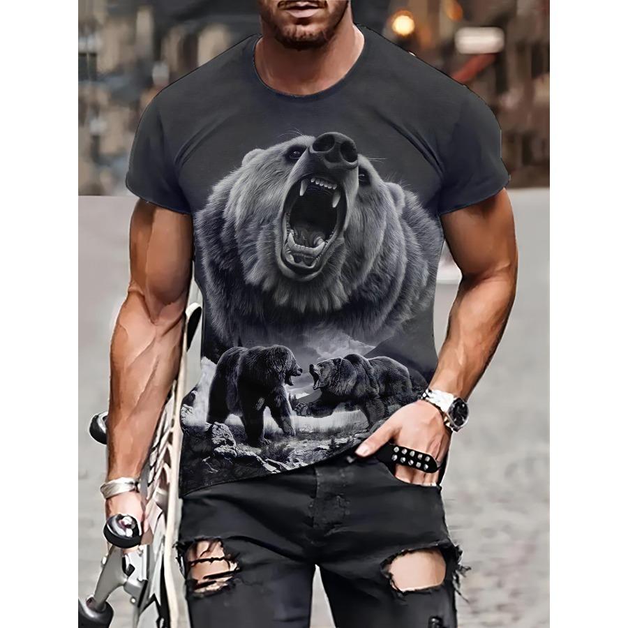 HerSight Short Sleeve Plus Size Summer Tee Men Outfit Animal Bear 3d Print T Shirts Mens Casual Sportwear T Shirt Male