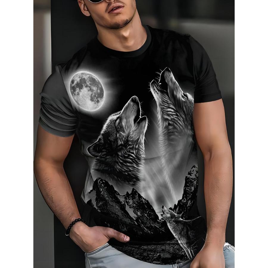 HerSight Short Sleeve Plus Size Summer Tee Men Outfit Black Wolf Animal 3d Print T Shirts Mens Casual Sportwear T Shirt Male