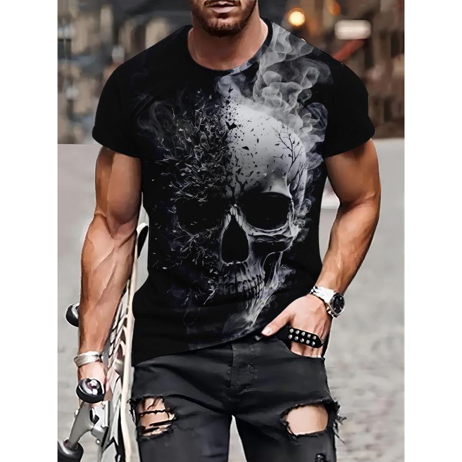 HerSight Short Sleeve Plus Size Summer Tee Men Outfit Black Skull Head 3d Print T Shirts Mens Casual Sportwear T Shirt Male