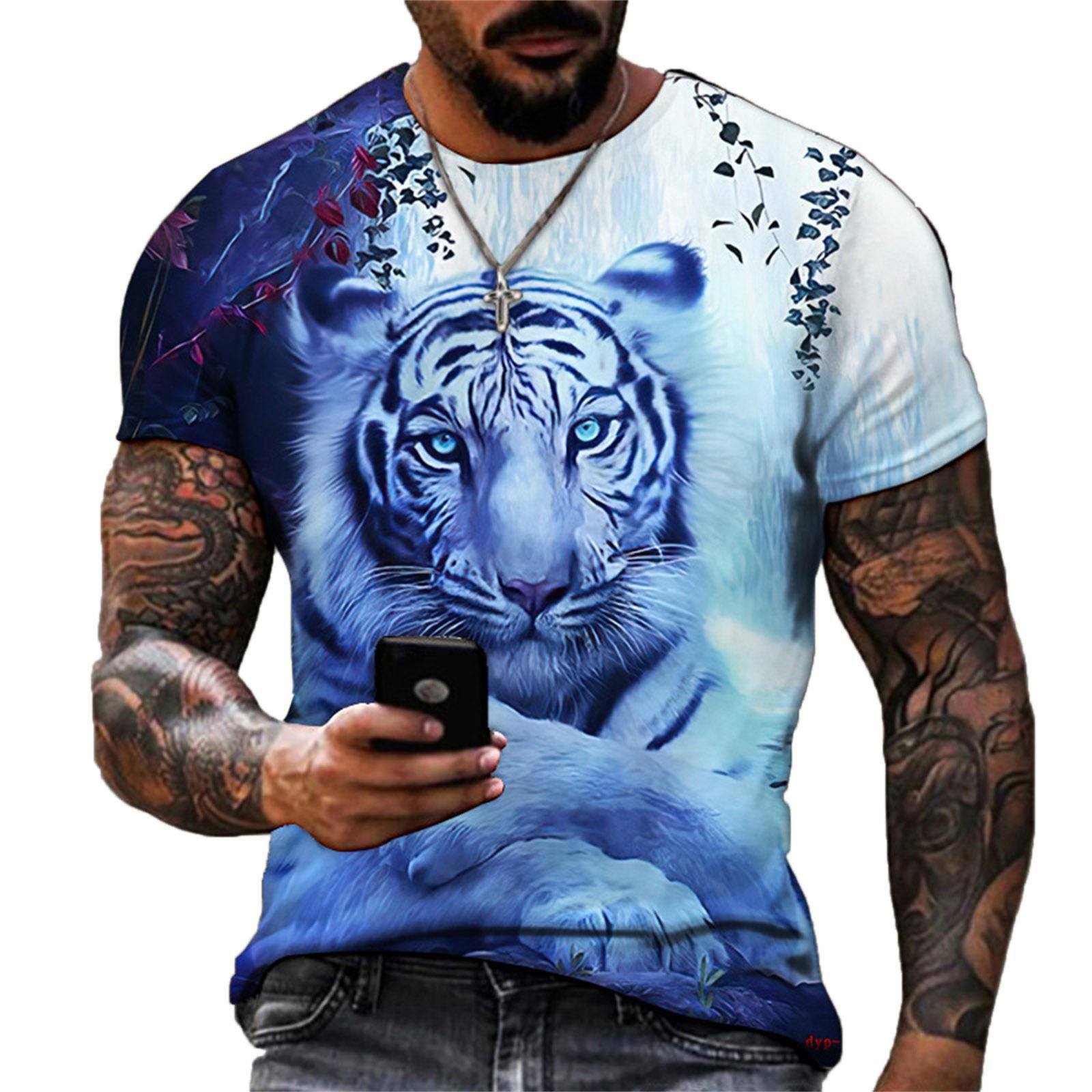 HerSight Short Sleeve Summer Top Men Round Collar Outfit 3d Print T Shirts Mens Casual Animal Sportwear T Shirt Male