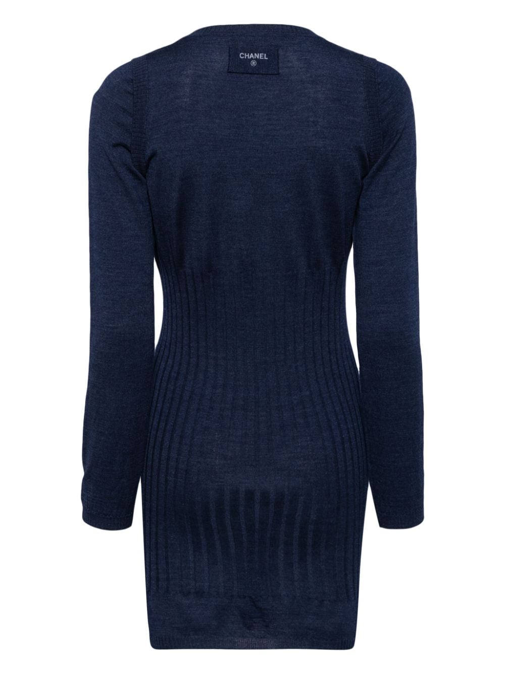 CHANEL Pre-Owned 2000 logo-buttons ribbed-knit dress - Blauw
