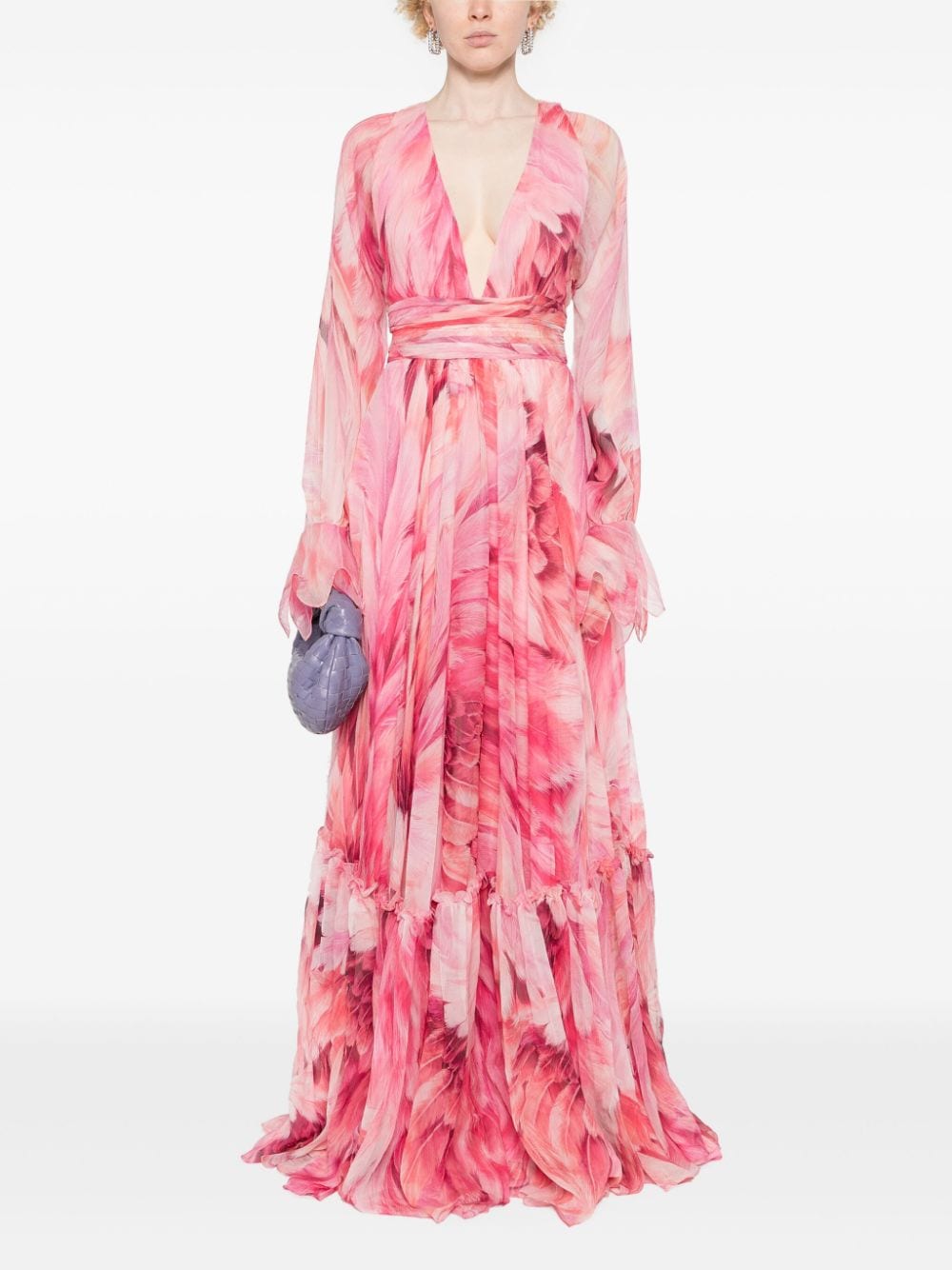 Roberto Cavalli Plumage-print maxi dress - Roze