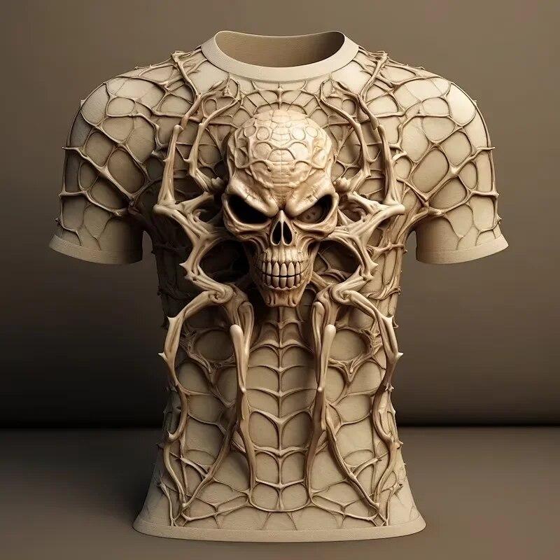 ETST 03 Fashion 3D Spider Printed T Shirt For Men Funny Skull Pattern Oversized T-shirts Summer Casual O-neck Short Sleeve Pullover Tops
