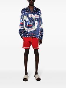 RHUDE flag-print silk shirt - Blauw