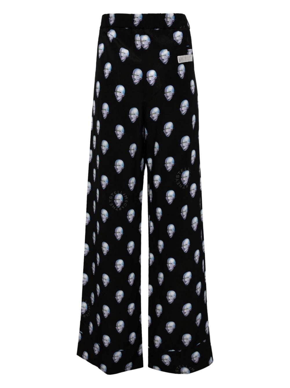 Stella McCartney graphic-print wide-leg silk trousers - Zwart