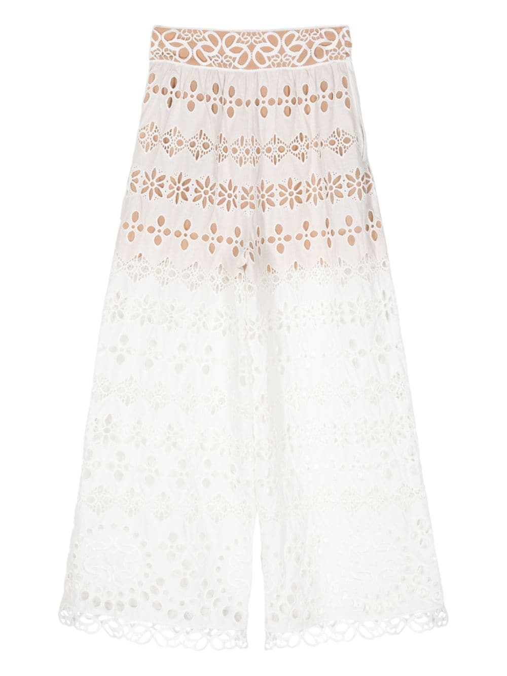 Elie Saab broderie-anglaise palazzo pants - Wit